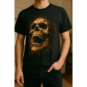 Y2K‎ Skull Graphic Shirt Men's Black Tee Goth Emo Grunge Horror Graphic Size M